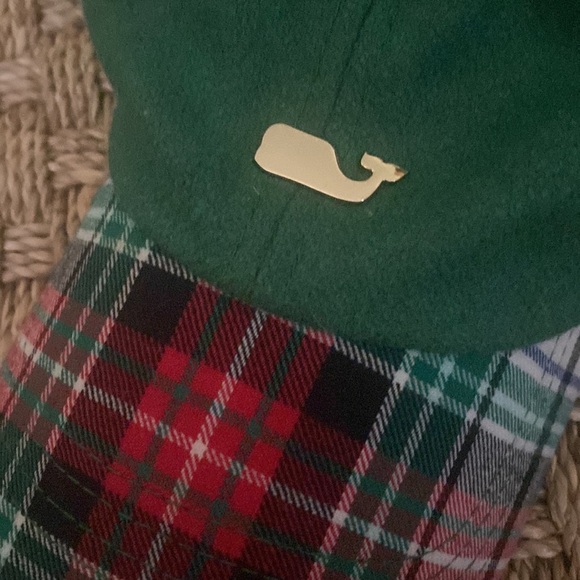 Vineyard vines green wool herringbone wool & plaid brim, gold whale, holiday fun - Picture 2 of 5